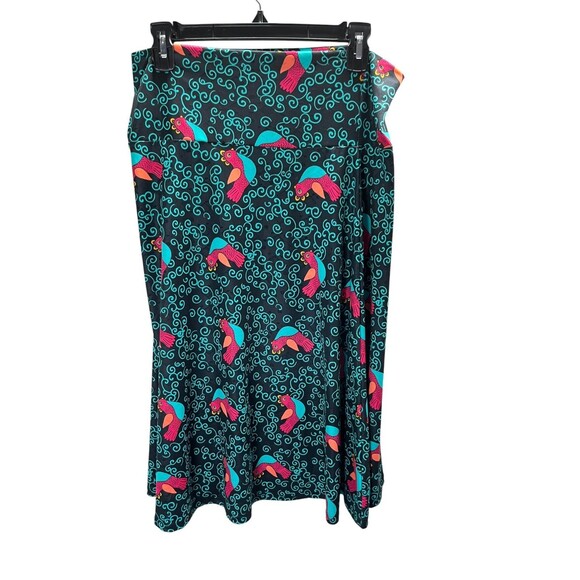 LuLaRoe Skirt Women's Size Large Black Blue Swirls Birds - Picture 2 of 5